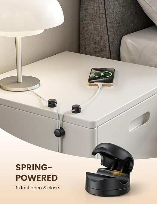 6Pack Rotatable Cord Organizer, Spring Cable Clips - Lamicall [1s Lock] Cord Holder, Desk Phone Charger Cable Management, Adhesive Wire Organizer Keeper for Nightstand, Home Office Accessories