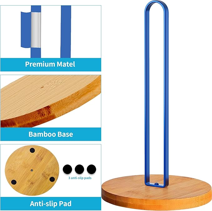 TONLEA Wooden Paper Towel Holder Countertop, Kitchen-Towel-Holder FreeStanding with Non-Slip Base for Bathroom