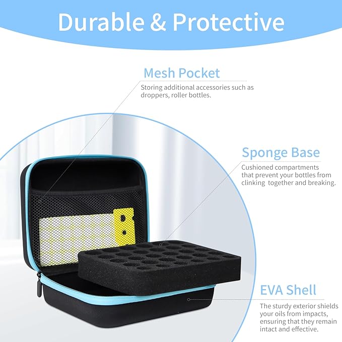 Essential Oil Storage Holder Organizer Carrying Case, 30 Bottles, Essential Oils Box for 5ml-15ml Bottle Travel Storage Organizer Bag with Labels & Bottle Opener for doTERRA & Young Living