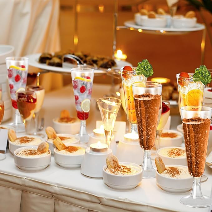 SUREHOME Plastic Champagne Flutes Plastic Champagne Glasses Disposable Mimosa Glasses Bulk 100 Pack Clear Wedding Toasting Cups Unbreakable Crystal Stemware for Bar Baby Shower Birthday Party Supplies