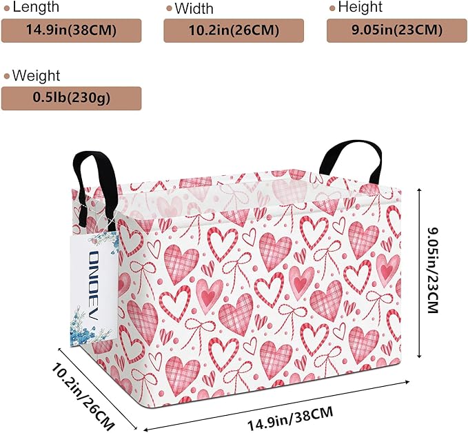 Rectangular Pink Love Girl Basket Waterproof Storage Bin Gift Basket Children's Toy Organizer Box Room Love Decoration(Pink Hearts)
