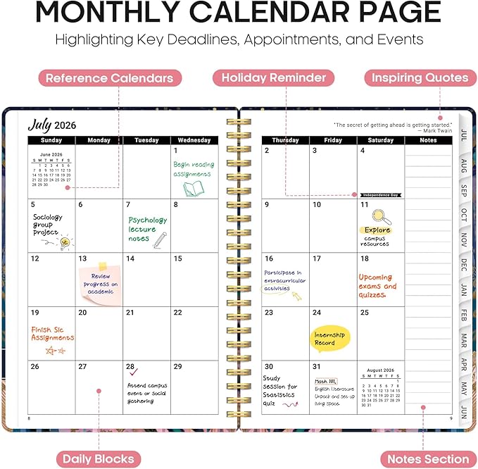 Planner 2026-2027, Academic Year Weekly and Monthly Calender Planner, from Jul 2026 - Jun 2027, Spiral Bound School Planning Book, Perfect for Teacher, Student, Women & Men, A4 (8.5" x 11"), Midnight Jungle