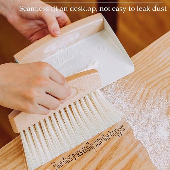 BSMstone Mini Broom and Dustpan Set Small Metal Dustpan and Brush Set Hand Whisk Broom for Home Office Desktop Sofa Pet Care Household Cleaning (sisal Hemp bristles, White)