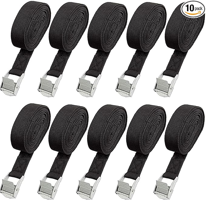 10 Pack Lashing Straps 16ft x 1" Tie Down Straps Cam Buckle Straps Heavy Duty Secure Straps up to 600 lbs for Kayak, Cargo, Luggage, Cinch, Canoe, Bicycles, Motorcycles, Truck