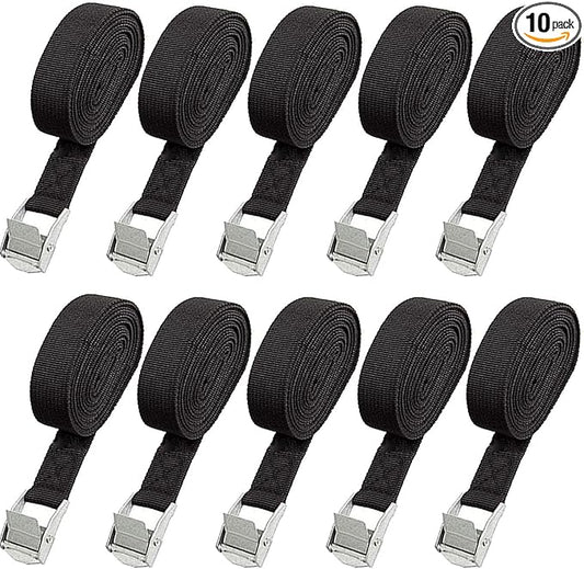 10 Pack Lashing Straps 16ft x 1" Tie Down Straps Cam Buckle Straps Heavy Duty Secure Straps up to 600 lbs for Kayak, Cargo, Luggage, Cinch, Canoe, Bicycles, Motorcycles, Truck