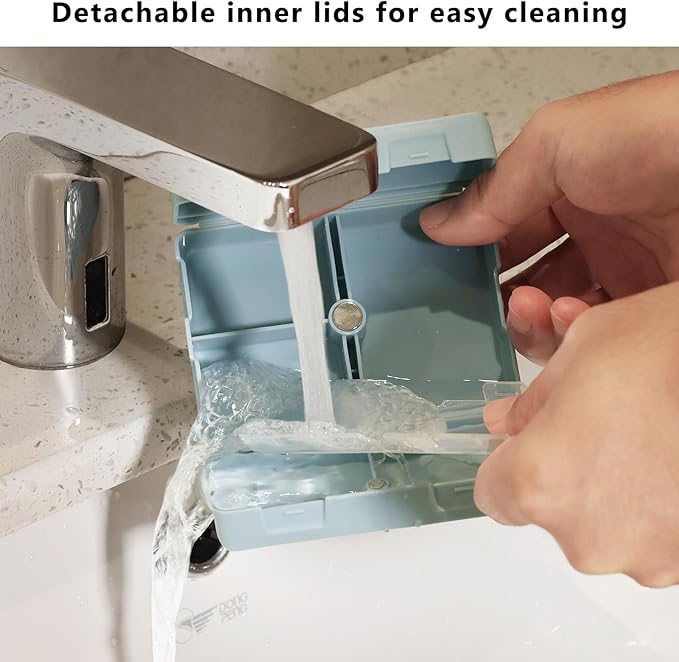 FYY Daily Pill Organizer,2 Pcs 7 Compartments Portable Pill Case Travel Pill Organizer,[Folding Design] Pill Box for Purse Pocket to Hold Vitamins,Cod Liver Oil,Supplements and Medication-Blue