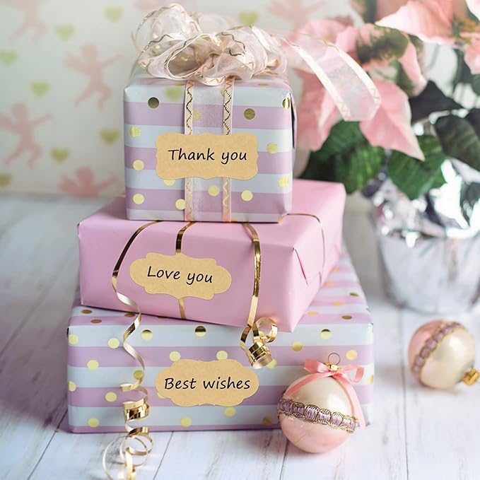 Wisdompro Fancy Shape Kraft Label Stickers, Self Adhesive Gift Tag Stickers Blank Writable Labels for Essential Oil Bottles, Jars, Food Containers (192 Pcs, Large)