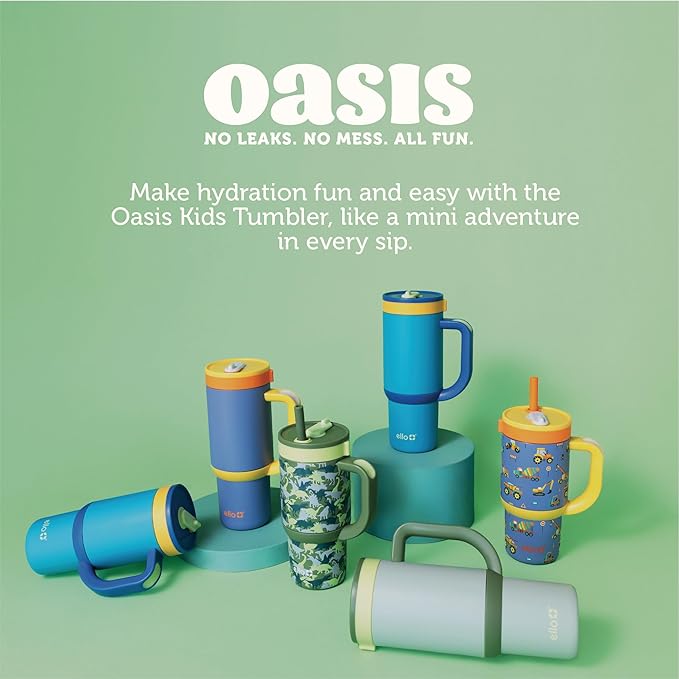 Ello Oasis 18oz Stainless Steel Kids Tumbler with Handle & Retracting Straw, 100% Leakproof, Double-Wall Vacuum Insulated, Kids Water Bottle for School, BPA Free, Dishwasher Safe, Lighthouse