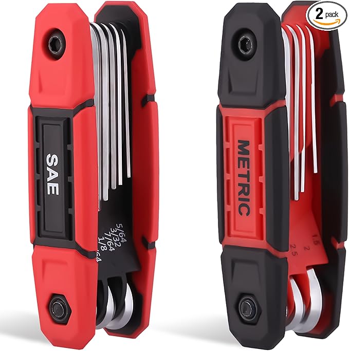 17PCS Folding Allen Wrenches Sets | Pack of 2 Metric & SAE Hex Set – Durable & Portable Allen Key Set & Hex Wrench Tool for Home, Bike, Automotive, and DIY Repairs