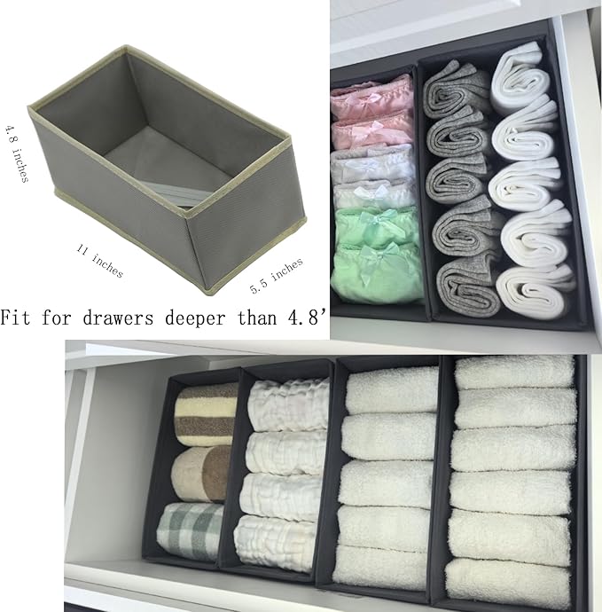 Socks Drawer Organizer Set of 3 Pack Light Grey, Small Underwear Dividers, 11' Closet Cabinet Wardrobe Dresser Storage Boxes for Panty Stockings Leggings Baby Clothes