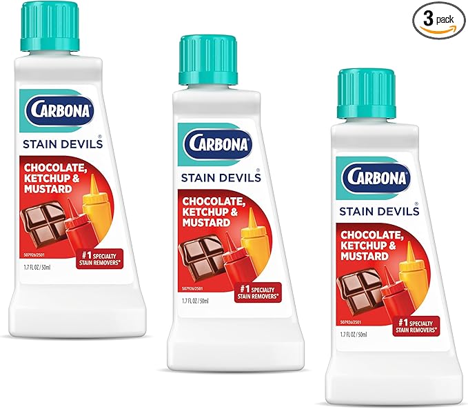 Carbona Stain Devils® #2 | Ketchup, Mustard & Chocolate | Professional Strength Laundry Stain Remover | Multi-Fabric Cleaner | Safe On Skin & Washable Fabrics | 1.7 Fl Oz, 3 Pack