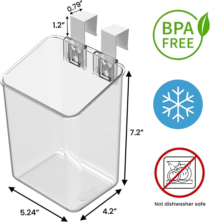 Vacane Plastic Over Cabinet Door Organizer with Removable Hooks, Clear Hanging Baskets for Organizing Over the Cabinet Organizer Holder for Kitchen, Pantry, Bathroom-Hang Outside or Inside Door-S