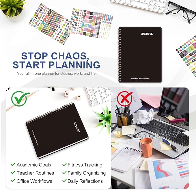 Planner 2026-2027, Weekly and Monthly Academic Year Calendar Planner, July 2026 - June 2027, Daily Agenda Book for Office School Supplies, Letter Size(8.5'' x 11'')