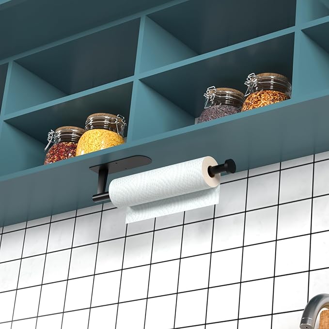 Paper Towel Holder, Self Adhesive or Screw Mounting, Paper Towel Holder Wall Mount, SUS304 Grey Stainless Steel Under Cabinet for Kitchen, Counter, Cabinet, Bathroom