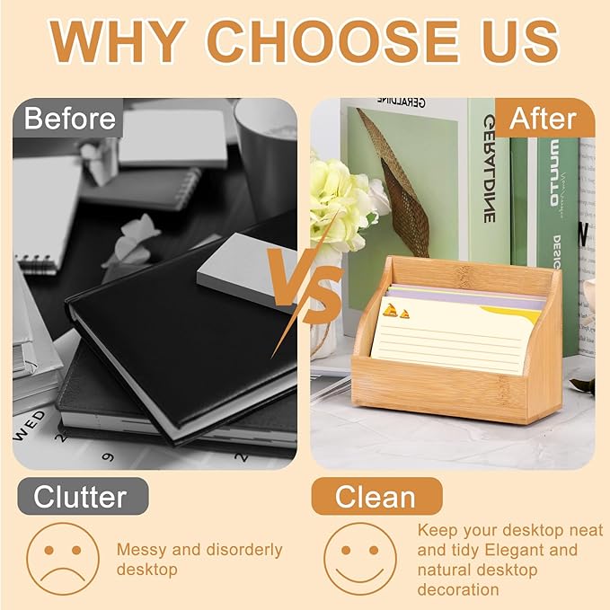 2 PCS 4x6 Inch Wood Index Card Holder Index Card Display Stand Notecard Box Business Cards Organizer Post Cards Case for Business Desk Office Home School Capacity 300 Sheets