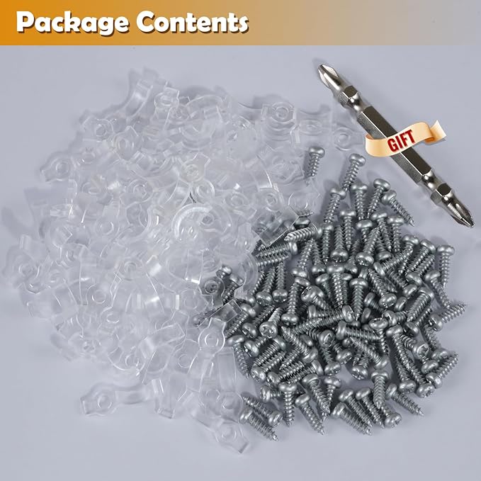 100 Pack Strip Light Mounting Brackets,Fixing Clips,One-Side Fixing,100 Screws Included (For 8mm Wide Waterproof Strip Lights)
