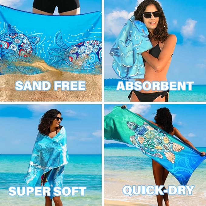 Widdonen Microfiber Lightweight Thin Beach Towel Sand Free Quick Dry Absorbent Compact Towels for Swimming Pool Camping Beach Accessories Large Easy Pack Travel Things for Vacation Essentials Gift
