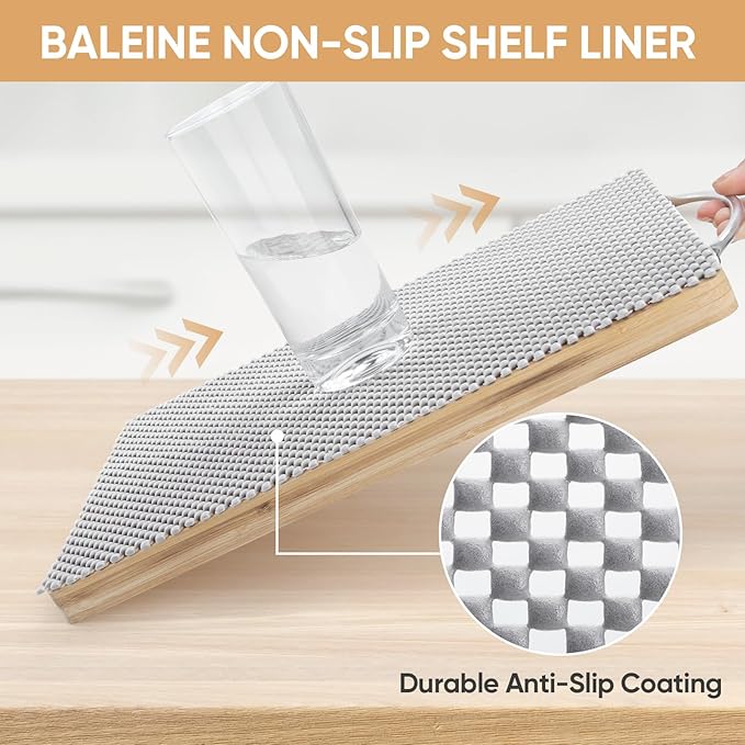 BALEINE Cabinet Liner, Drawer and Shelf Liner for Kitchen Cabinets Non-Adhesive, Non-Slip Protect Desks, Cupboard, Drawers, Shelves, Tableware (12 in x 10 Ft, Black)