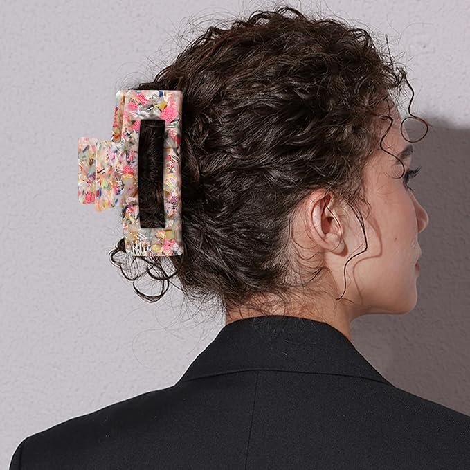 3PCS Large Hair Clips for Thick Hair, Cellulose Acetate Rectangle Claw Clips with Strong Hold, Non-Slip Hair Clips for Women, Stylish Hair Accessories (Tortoise Shell Leopard)