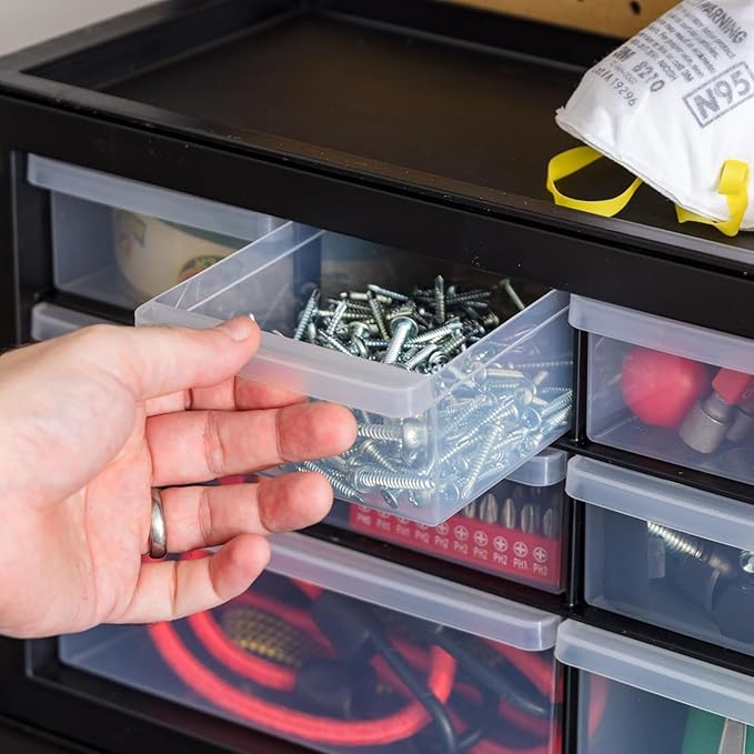 IRIS USA Small Plastic Storage Drawers, 10-Drawer - 4 Pack, Stackable Teacher Toolbox Craft Small Parts Bead Screw Hardware Building Bricks Organizer, Drink and Water Flavor Packet Organizer, Black
