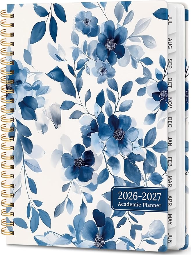 Academic Planner 2026-2027, Weekly and Monthly Calendar Book, July 2026 – June 2027, Hardcover Planner with Tabs, Perfect for Teachers, Students, Women & Men, A5 (6.4" x 8.5") - Watercolor Petal