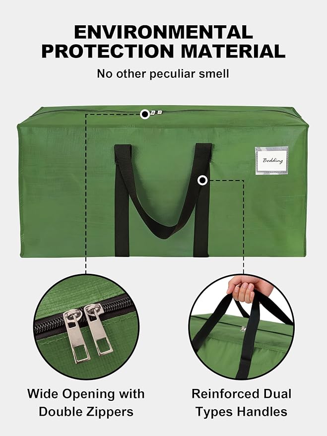 HOMESURE Supports 200lbs Heavy Duty Moving Bags - Strong Zipper & Wrap-Around Handles - Water-Resistant Storage Totes, Durable Alternative to Moving Boxes - 8 Pack - Olive Green