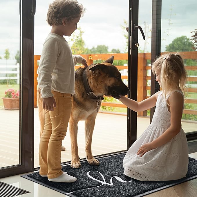 Door Mat (30"x17.5",Black), Welcome Mat Low Profile Front Doormat Floor Mat Non Slip Rugs for Entryway, Patio, High Traffic Areas