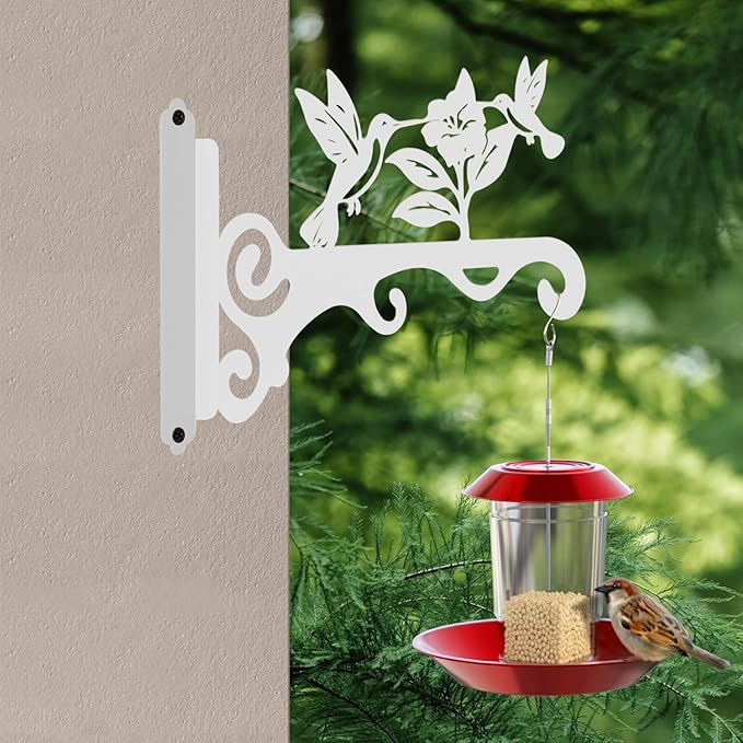 mekpiwu 2 Pack 4 Pack Elegant Bird Pattern Wall Hooks - 10/12/14 Inch Metal Plant Hangers for Indoor & Outdoor - Rust-Resistant Bracket for Plants, Feeders, Chimes, Lanterns (White-4Pack, 10 inch)