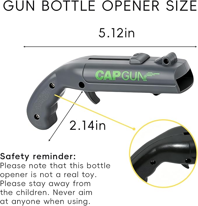 Cap Gun Bottle Opener, 2 Pack Bottle Cap Launcher Shooting Gun, Funny Party Opener for Men, Cool Gadget Present for Him - Black & Gray