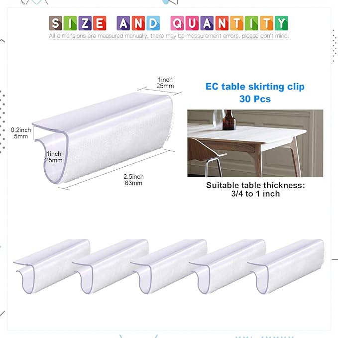 Glarks 30 Pack Rectangular Shape Plastic Table Cover Clips Tablecloth Clips Table Skirting Clips with Hook and Loop for 3/4 to 1 inch Table for Indoor Outdoor Wedding Party Picnic Events