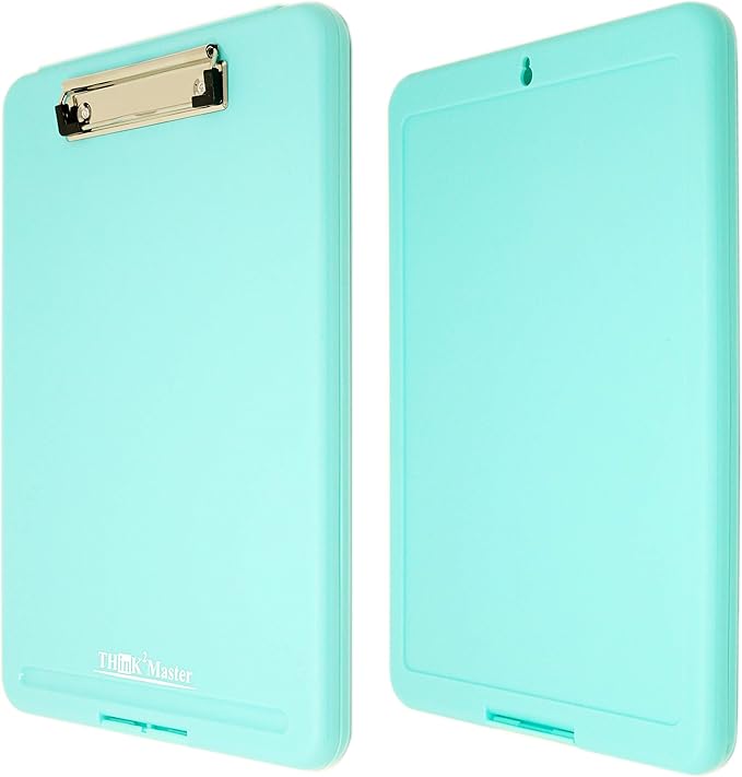 Think2Master [3 Pack] Teal Plastic Storage Clipboard. | 25% Heavier & Sturdier| Heavy Duty and Won’t Flex Like Other Brands (Compare The Weight). Storage Compartment Holds 150 Letter Sized Paper.