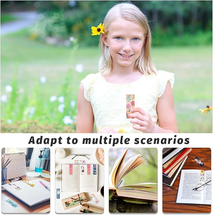 96 Pieces Magnetic Bookmarks Magnet Page Markers - Book Marks for Reading Women & Men with Storage Boxes - Cute Magnet Bookmark Clips for Reading Pleasure（Flowers）