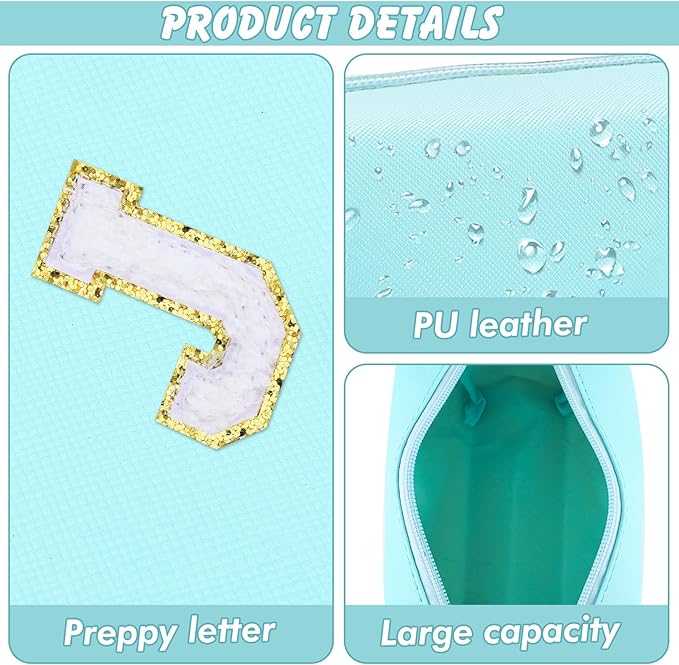 Gifts for Girls Initial Makeup Bag Personalized Cosmetic Bag with Zipper Cute Travel Toiletry Bag Waterproof PU Preppy Makeup Pouch Birthday Gift for Teen Girls Women(Blue J)