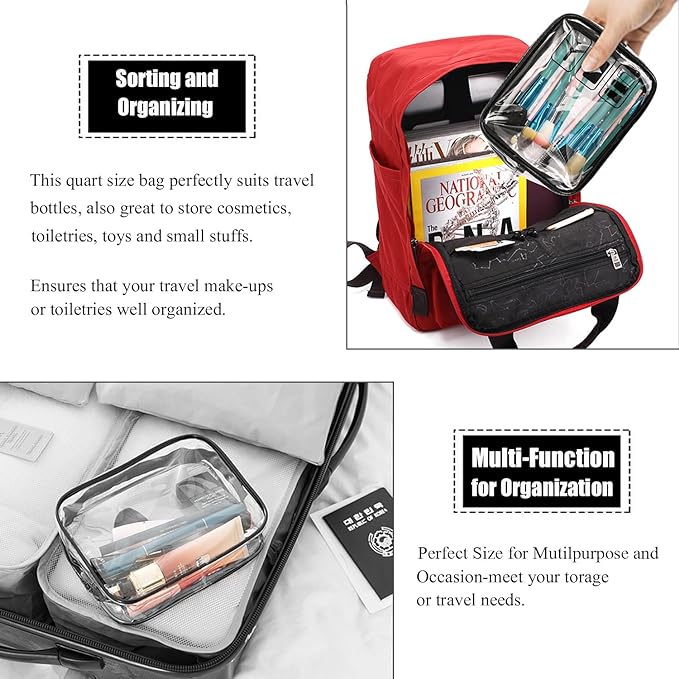 MODENGKONGJIAN TSA Approved Toiletry Bag, 3 Pcs Clear Toiletries Bags Quart Size Travel Makeup Cosmetic Bag for Women Men, Carry on Airport Airline Compliant Bag (Purple)