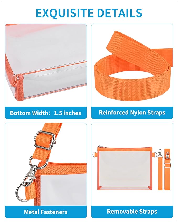 Bagenius Clear Bag for Stadium Events, Clear Purse with Detachable Strap, Sports fan Handbag Purses for Game Day and Concert