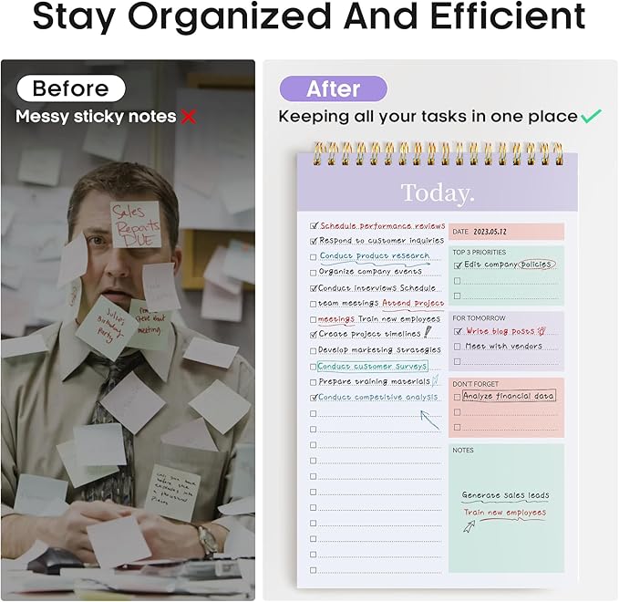 Taja 6 Pack of To Do List Notepad - To Do List Notebook for Work with 52 Sheets, 9.8" x 6.5", Undated Daily Planner Perfect for Daily Tasks and Goal Setting, Notepad Suitable for Office, Home & School - Multi