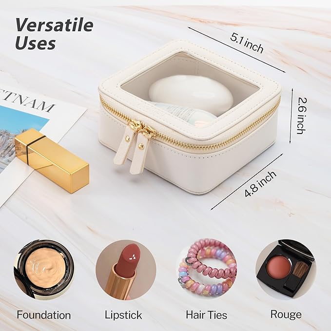 Aveniee Clear Makeup Bag Small, Mini Travel Toiletry Bag Cosmetic Bags Organizer, TSA Approved Clear Makeup Case Pouch with Zipper, Car Essentials for Women Men(Mini-White)