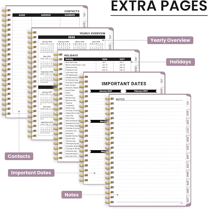 Planner 2026-2027 for Women & Men, Academic Monthly and Weekly Calendar Planner, Jul 2026 - Jun 2027, A5 (6.3" x 8.5"), Teacher Student Planning Book with Tabs, Ideal for Office School Supplies - Boho Purple