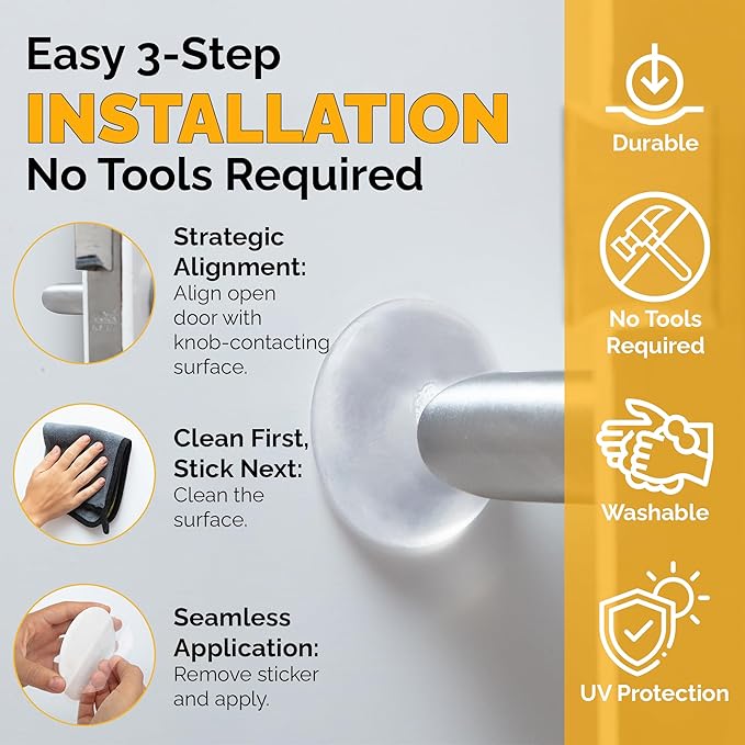 Ducki Door Stop Wall Protectors, 2 Pack Clear, Self Adhesive Reusable Solution for Stopping Wall Damage & Noise from Doors, Refrigerators, & in Your Home or Office, Durable Shock Absorbent & Discreet