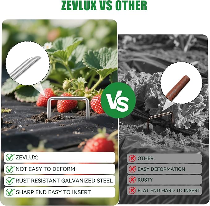 Zevlux Landscape Staples Galvanized Garden Stakes,8 inch 50 Pack 11 Gauge Heavy Duty Garden Pins for Fences, Lawns, Weed Barriers and Landscape Fabrics, Irrigation Hose,Yard Lawn, Landscape Fabric.