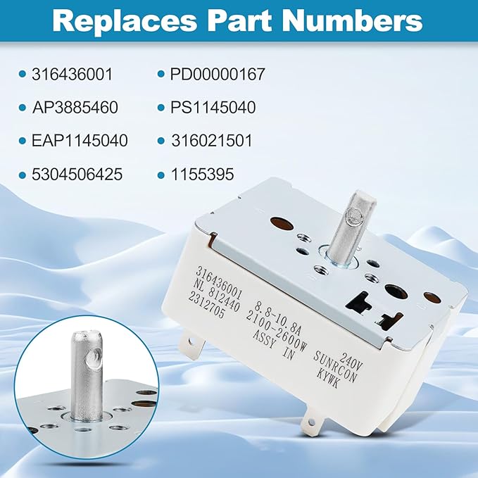 316436001 Surface Burner Control Switch Compatible with Frigidaire, for Kenmore Range Surface Element Control Switch 8 Inch, Replace for: 316436001 316021501 AP3885460 PS1145040 EA1145040 AH1145040