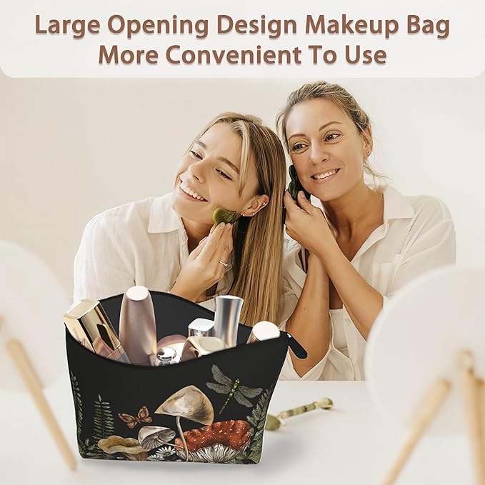 Cute Magic Mushroom Cosmetic Bag Forest Plants Makeup Bags,Travel Make up Bags for Women Girls Cute Zipper Pouch Toiletry Organizer Bag Travel Essentials