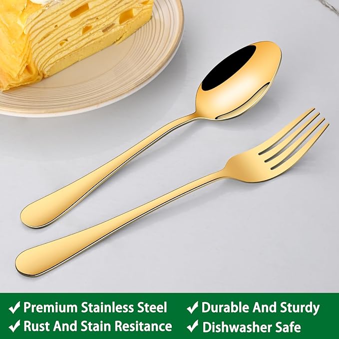 16-Piece 7.3 Inches Gold Soup Spoon,Gold Stainless Steel Dinner Spoons,Durable Tablespoons Set For Restaurant,Hotel,Silverware Spoons