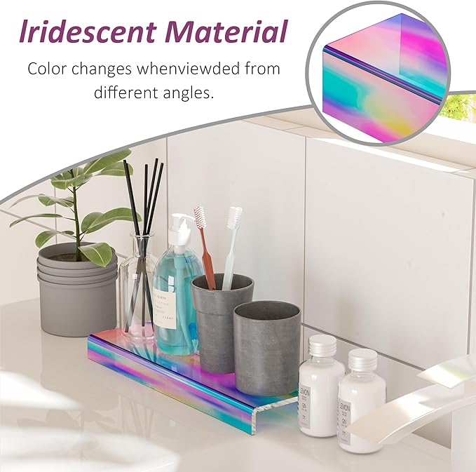 Acrylic Shelf Riser 12x3.9x1 pack of 2, Iridescent Display Shelf 12” for Shoes, Glasses, Plants, Home Decors, Perfume, 12x3.9x1 Inch
