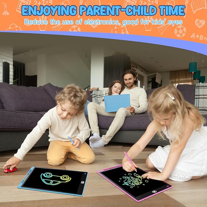 3 Pack 12 Inch LCD Writing Tablet, Colorful Drawing Tablet for Kids, Eye Care Doodle Board with Lock and Erase FUNC, Birthday Gifts Toys for 3-8 Years Old Boys(Blue, Pink, Purple)