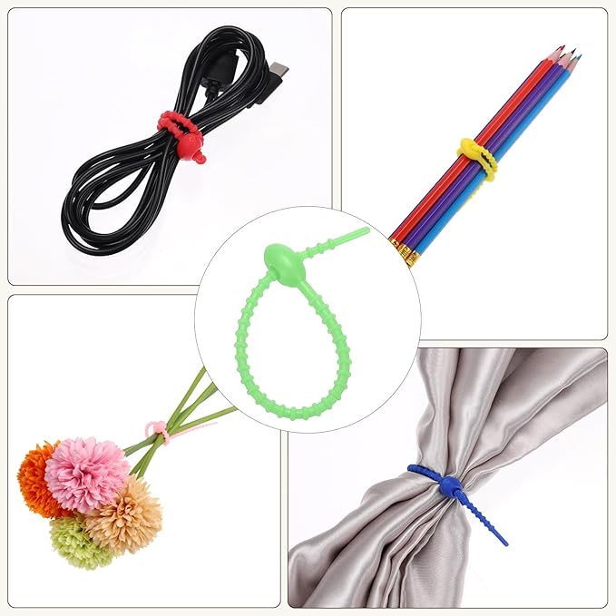 PATIKIL 6 Inch Silicone Cable Ties, 20pcs Rubber Reusable Twist Zip Ties Organizer for Home Office Kitchen Food bags Wires Adjustable Bag Clip, Green