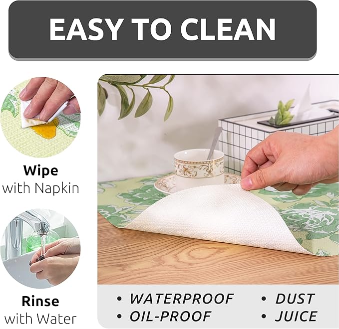 FIFTY FEET 12X120 Inch Shelf Liner for Kitchen Cabinets, PVC Drawer Liner for Dresser Non-Slip Bathroom, Non-Adhesive Cabinet Liner Washable (Green Flower)(3 Roll)