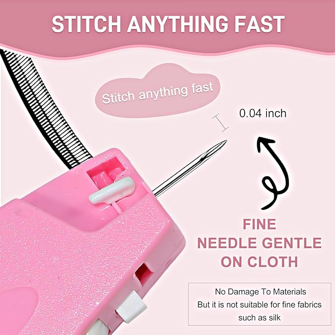 Stitch Gun for Clothes， Handheld Stitch Gun Quick Clothing Fixer，Sewing Kit Includes 1,000 Black Fasteners & 1,000 White Fasteners & 6 Needles (Pink-White)