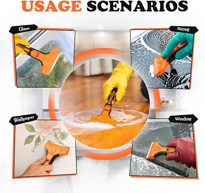 JETMORE Razor Blade Scraper, Scraper Tool with 15 PCS SK5 Steel Blades, Razor Scraper, Ergonomic Handle with Blade Storage Box, Scraper for Cleaning Windows, Glass, Oven, Stove, Kitchen, Floor, Paint