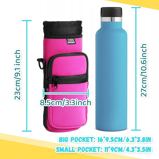 Nuovoware Water Bottle Carrier Bag,25oz/40oz/64oz Bottle Pouch Holder,Adjustable Shoulder Hand Strap 2 Pocket Sling Neoprene Sleeve Sports Accessories for Hiking Travelling Camping